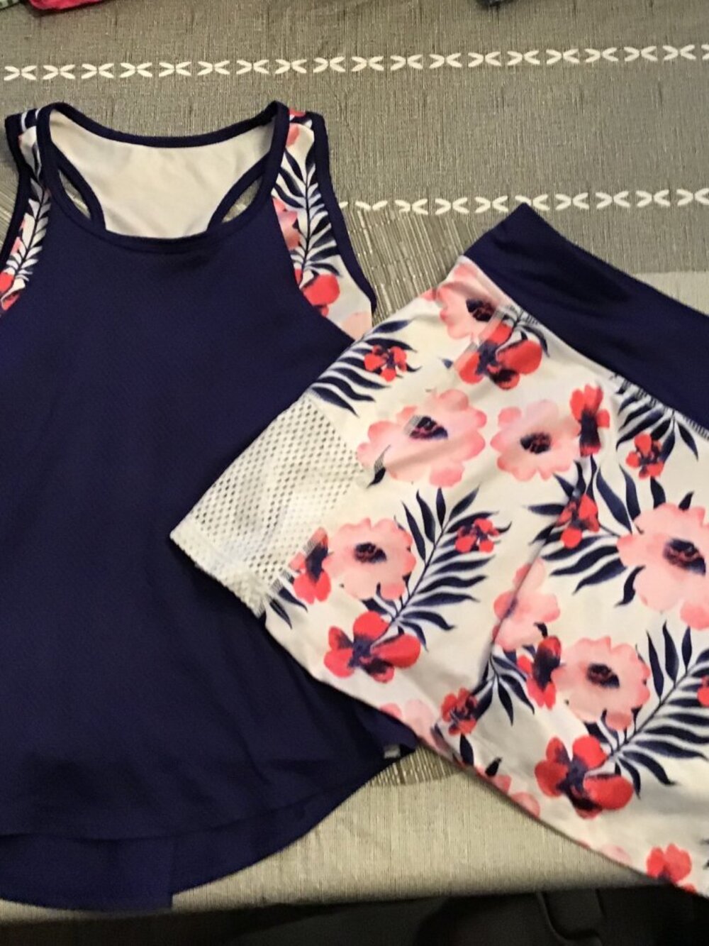 Avia Girl's Tennis/Activewear Set--Tank Top & Skort Navy/Floral--Size 10-12